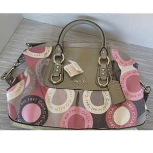 NWT 1941 Coach Ashley Snaphead Satchel Handbag  Multi-color Pink Circular Print